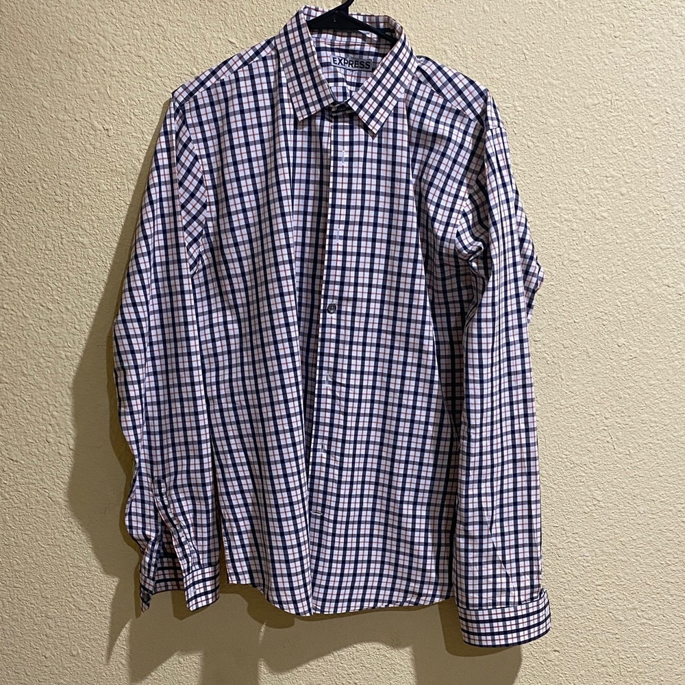 Express Orange, Navy and White Plaid Men's Shirt